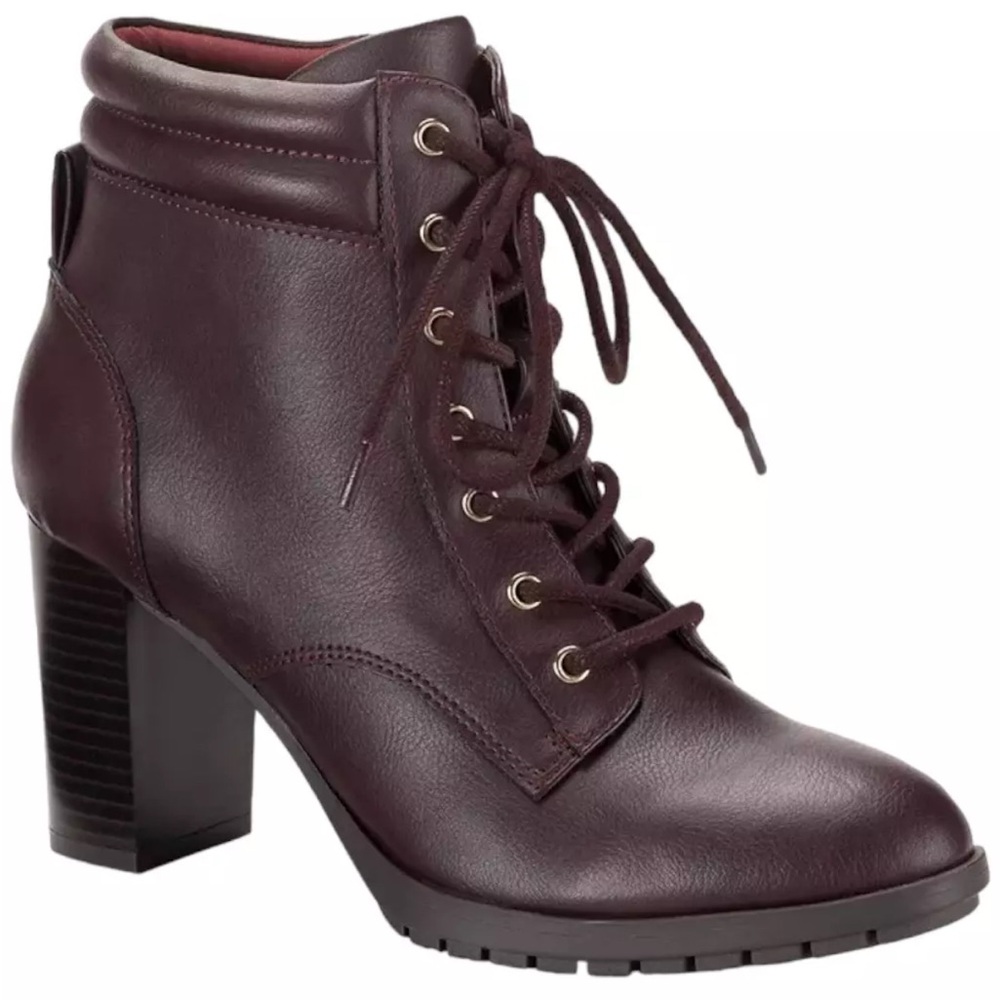 Women's Burgundy Lace-Up Ankle Boots